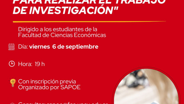 imagen Taller virtual "Orientaciones generales para realizar el Trabajo de Investigación" organizado por SAPOE