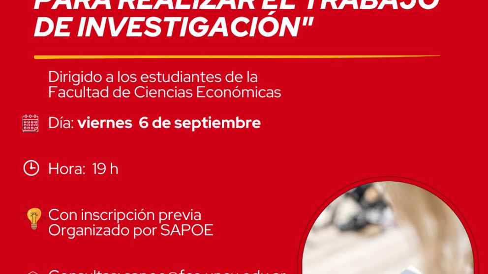 imagen Taller virtual "Orientaciones generales para realizar el Trabajo de Investigación" organizado por SAPOE