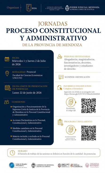 imagen Mendoza será sede de las Jornadas sobre Proceso Constitucional y Administrativo