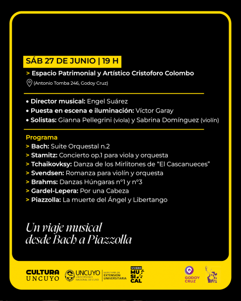 imagen El Vivero Musical de la UNCUYO presenta "Un viaje musical desde Bach a Piazzolla" en Godoy Cruz