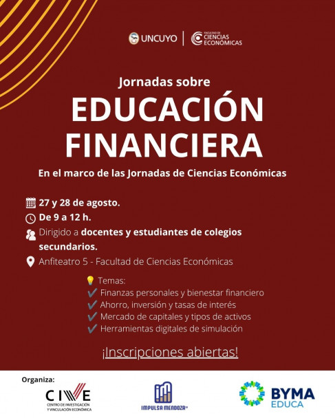 imagen Educación financiera para docentes y estudiantes: llegan las Jornadas de BYMAEDUCA, Impulsa Mendoza y la UNCuyo