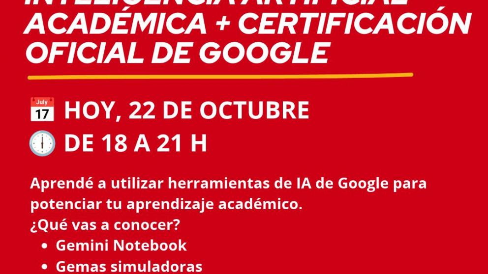 imagen TALLER ONLINE EN VIVO  Inteligencia Artificial Académica + Certificación Oficial de Google