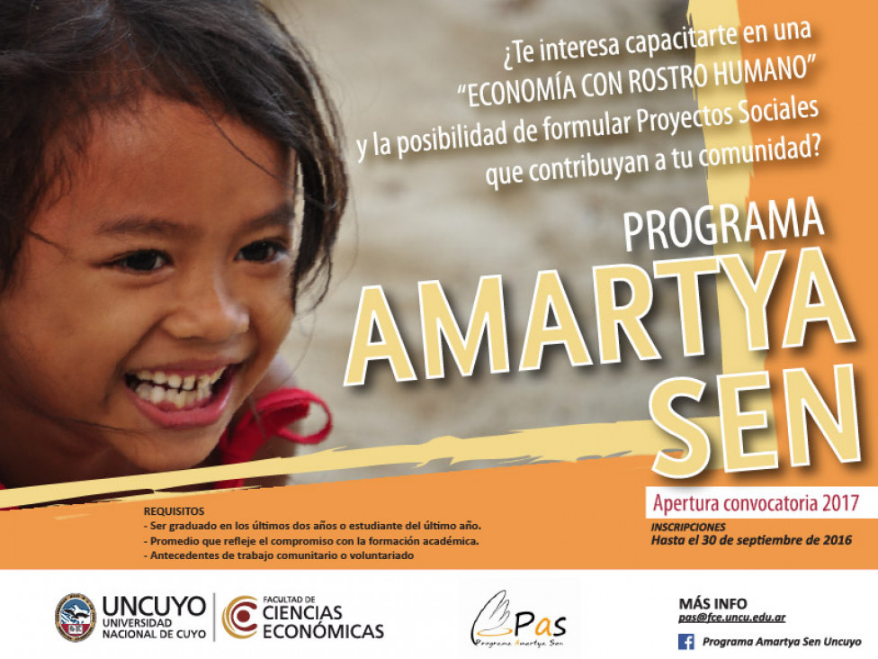 imagen Se encuentran abiertas las inscripciones para formar parte del Programa Amartya Sen en 2017, las cuales se extenderán hasta el día 30 de setiembre.