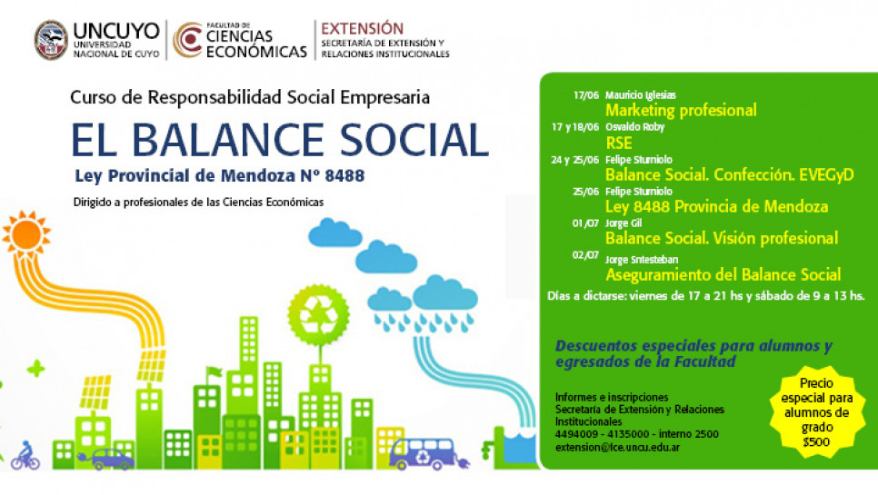 imagen NUEVA FECHA - Curso ​Responsabilidad Social Empresaria.  El Balance Social. Ley Provincia de Mendoza nº 8488