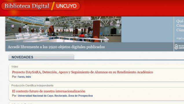 imagen La Biblioteca Digital de la UNCuyo es la mejor de la Argentina, según un "ranking" internacional