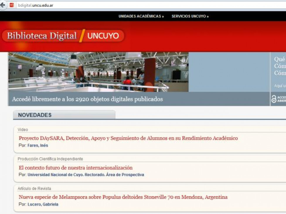 imagen La Biblioteca Digital de la UNCuyo es la mejor de la Argentina, según un "ranking" internacional