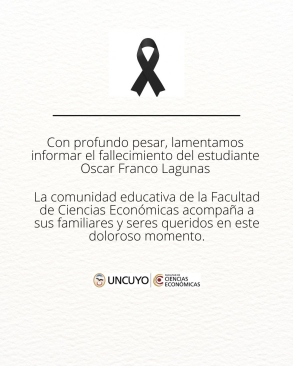 imagen Con profundo pesar, lamentamos informar el fallecimiento del estudiante Oscar Franco Lagunas