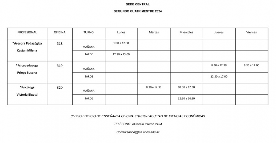 imagen Horarios SAPOE Sede Central