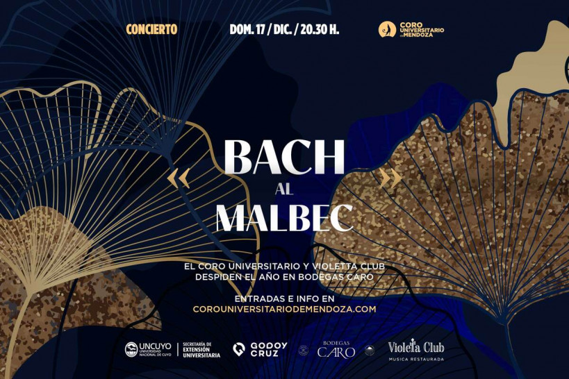 imagen El Coro Universitario de Mendoza cierra su Temporada 2023 con una propuesta innovadora, "Bach al Malbec", junto a la agrupación instrumental Violetta Club 