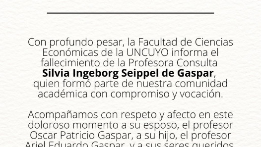 imagen La Facultad despide con pesar a la Profesora Consulta Silvia Ingeborg Seippel de Gaspar