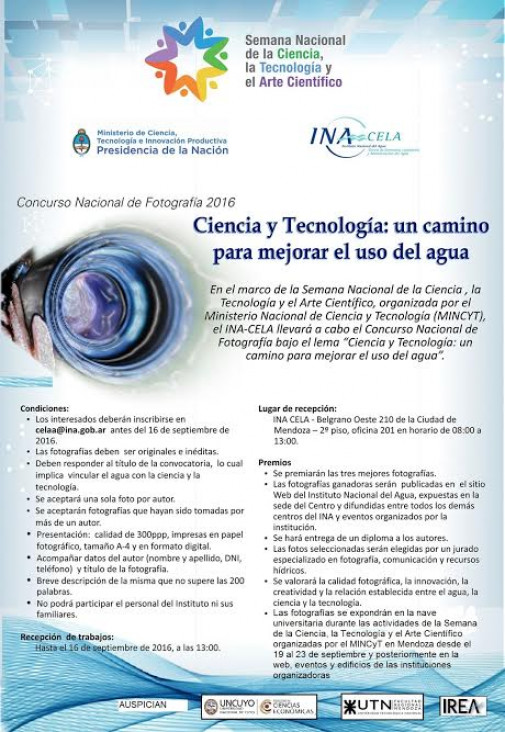 imagen Concurso Nacional de Fotografía 2016 "CIENCIA Y TECNOLOGÍA: Un Camino para mejorar el Uso del Agua"