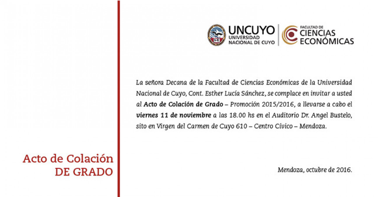 imagen Invitación oficial al Acto de Colación de Grado 2015/2016