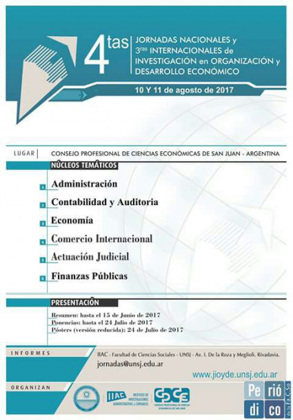 imagen 4º Jornadas Nacionales y 3º Internacionales de Investigación en Organización y Desarrollo Económico.